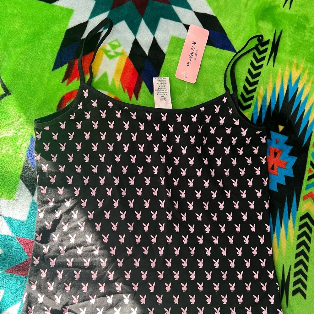 PLAYBOY Black Camisole with Pink Bunny Pattern